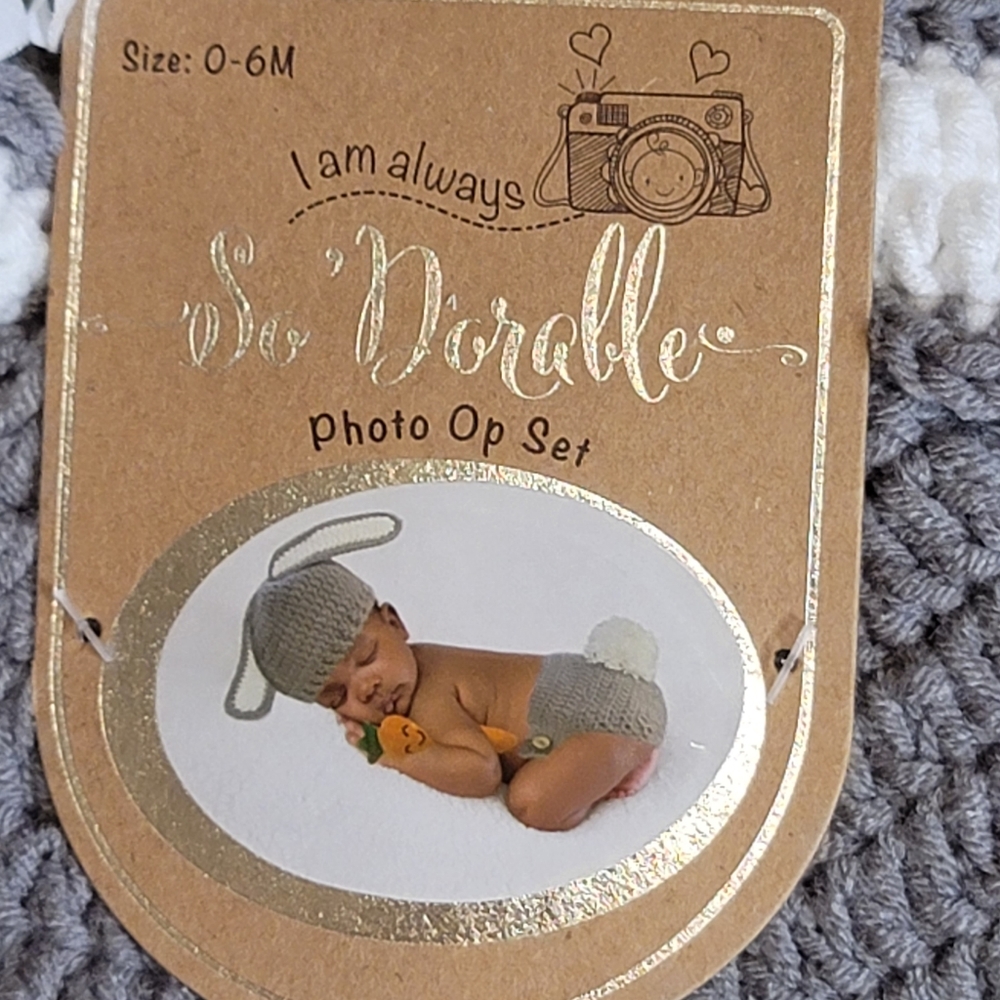 So Adorable Baby Photo Op Set Crochet Costume Bunny 0-6 Mo. - Picture 4 of 12